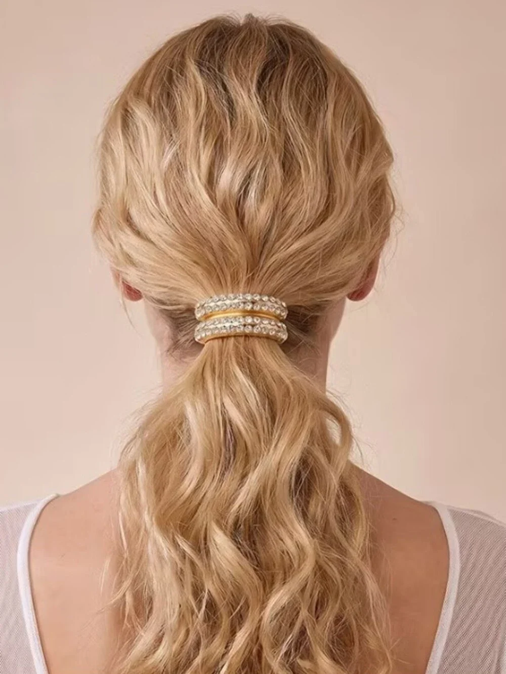 NEW! Gold Sparkly Rhinestones Elastic Hair Ties Band- Set Of 3